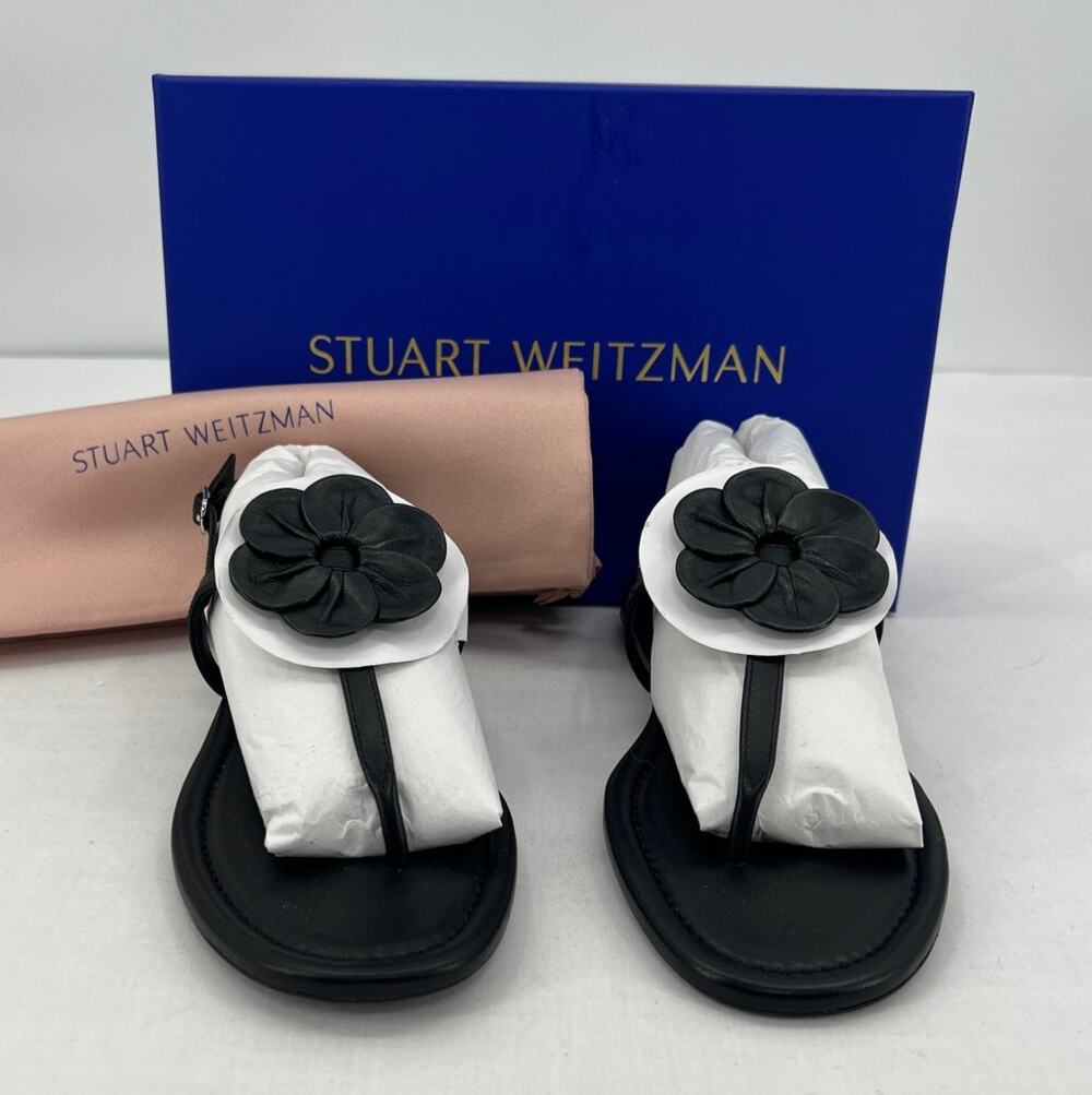 Stuart Weitzman x Sandy Liang Floral Sandals Black 7 37.5 NIB